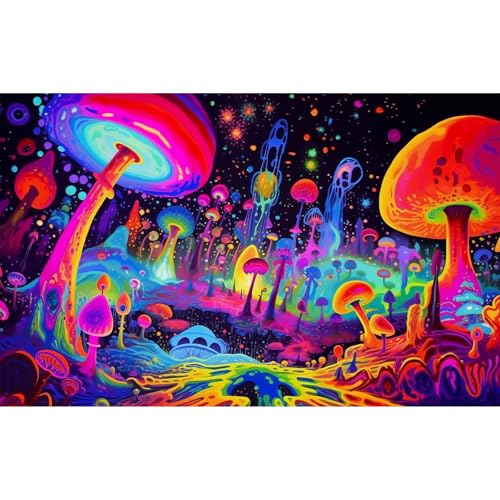 Fantasy Mushrooms Aquarium Background Abstract Mysterious Mushroom Landscape Terrarium Background Amazing Rainbow Mushrooms Theme Fish Tank Backdrop Poster Wallpaper Decorations Vinyl 24x16in - color: Blue Orange, size: 24(W)x16(H)in