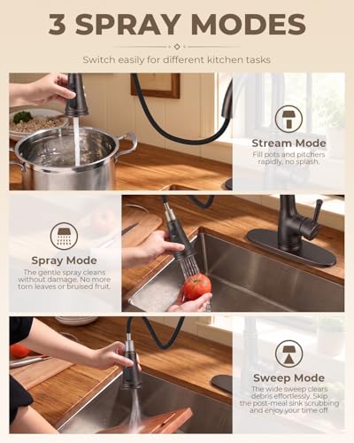 WEWE Vintage Kitchen Faucet with Pull Down Sprayer, Stainless Steel 1 or 3 Hole High Arc Single Handle Antique Sink Faucet for Classic Modern Ktichen, Oil Rubbed Bronze Bar & Prep Sinks - color: Oil Rubbed Bronze, style: Vintage
