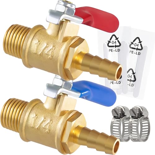 2PCS 1/4 Inch Brass Ball Valve Shut Off Switch, Hose ID x NPT Male Thread Pipe Fitting Air Compressor Barb Valve (1/4 Hose ID - Male 1/4 NPT) - color: Red and Blue, size: 1/4 Hose ID - 1/4 MNPT