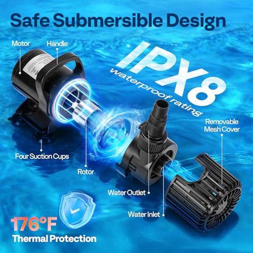 VIVOHOME Electric 62W 1100GPH Submersible Water Pump for Koi Pond Pool Waterfall Fountains Fish Tank and Aquarium - size: 1100GPH