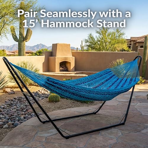 Sunnydaze Handwoven XXL Thick Cord Mayan Double Hammock for Outside - 625-Pound Capacity Heavy-Duty Outdoor Hammock - Blue - color: Blue