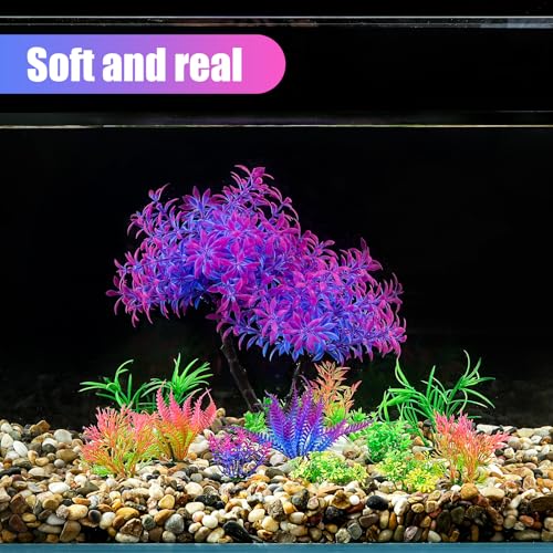 AQUANEAT Artificial Aquarium Plants, Fish Tank Purple Tree Decoration Set, Plastic Accessories, 11pcs - color: Purple