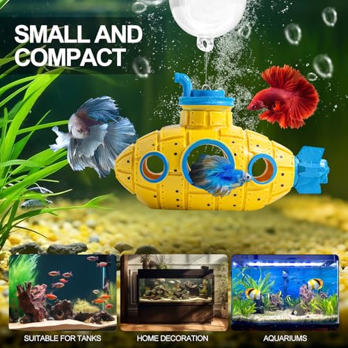 New Upgrade Floating Fish Tank Decoration, Cute Retro Submarine Set and Floating Diver,Three Float Balls, Aquarium Decorations Resinous Betta Fish Tank Accessories - color: Yellow