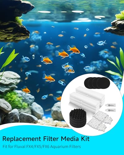 18 Pcs Replacement Filter Media Kit Fit for Fluval FX4/FX5/FX6 Aquarium Filters Including 2 Bag BioMax Media, 4 Carbon Foam Pad, 4 Bio-Foam Pads, 6 Bio-Foam Block, 2 Silicone Lube - size: 18 Pcs