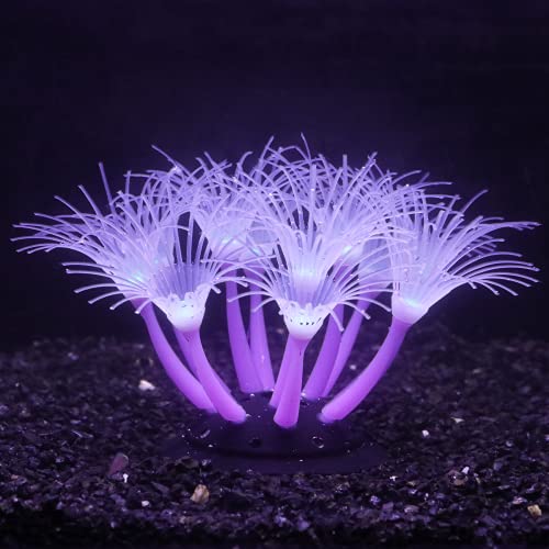 Artificial Flowers Soft Silica Gel Moves Naturally with Water Flow, Aquarium Decorations Glow in The Dark, Glowing Coral Ornaments for Fish Tank Decorations (Purple, Sunflower) - color: Purple