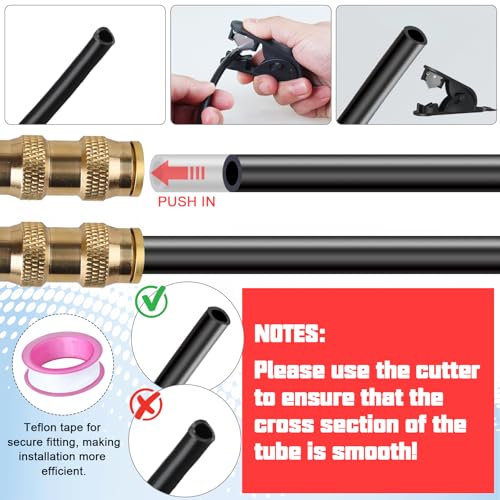 1/4" OD x 50FT DOT Air Line Tubing Kit Black SAE J844 PA12 Nylon Air Brake Hose with Cutter and Teflon Tape For Trailer Trucks RV Braking Systems or Fluid Transfer