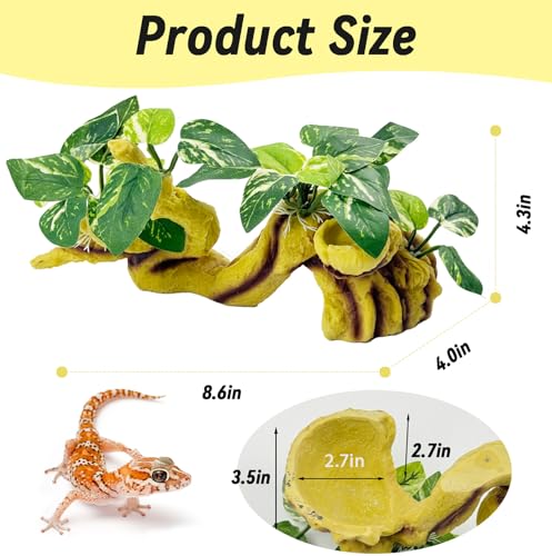 PINVNBY Reptile Branches for Climbing,Resin Crested Gecko Climb Branch with Hideout Cave Lizard Terrarium Habitat Plant Decor Bearded Dragon Tank Accessories for Snake Gecko Spider Frog(Yellow) - color: 【Yellow】