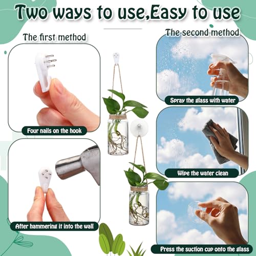 9 Sets Window Hanging Propagation Stations 3.54'' Plastic Propagation Vases with Suction Cup & Traceless Nail, Propagated Plant Holder Wall Jars for Office Home Garden Decoration Lover Gift