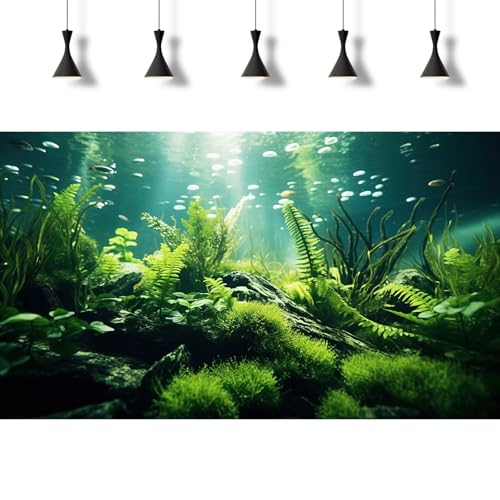 Underwater Fish Tank Background Under The Sea Aquatic Plants Aquarium Background Ocean Floor Rock Terrarium Backgrounds Tropical Fish Green Seaweeds Aquarium Backgrounds for Fish Tank Decor 24x12in - color: Green, size: 24(W)x12(H)inches/ 60(W)*30cm(H)