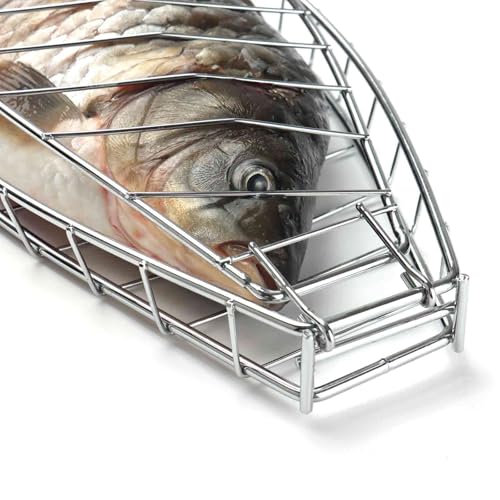 Fish Grill Basket, Stainless Steel Fish Grilling Rack For Oven With Detachable Handle , Large Whole BBQ Fish Grill Basket For Live Fish, NonStick Fish Basket for Grilling Perfect for Salmon, Veggies, And Seafood