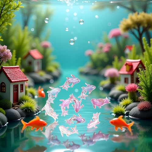 100 Pcs Cute Mini Shiny Resin Goldfish Figurines - Fairytale & Outdoor Statues Mix Colors