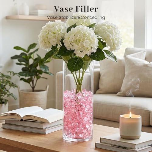 DomeStar 550PCS Small Pink Vase Fillers, Acrylic Fake Ice Rocks Pink Gems Crystals Diamonds for Table Centerpiece Fish Tank Table Scatter Photography Props Display Decor (0.4 * 0.6) - color: Pink