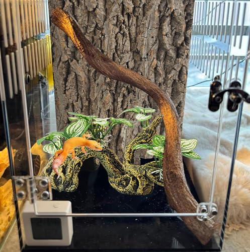 PINVNBY Resin Branch for Reptile Tank,Crested Gecko Climbing Branches with Hideout Cave Bearded Dragon Tank Accessories Lizard Terrarium Habitat Plant Decorations for Snake Gecko Spider Frog(Bronze) - color: 【bronze】