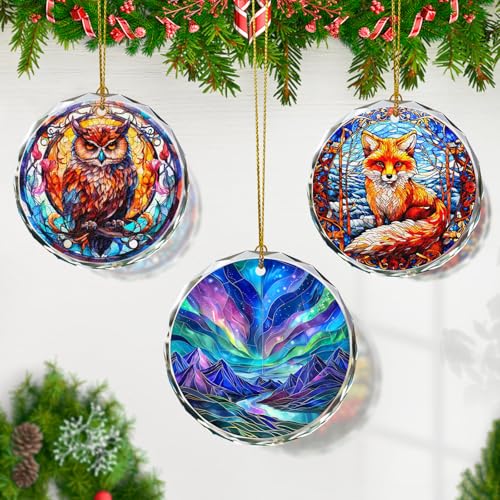 Northern Lights Stained Glass Ornament, Christmas Tree Decor, Northern Lights Ornaments for Christmas Tree, Holiday Presents, Gift Exchange - color: Northern Lights