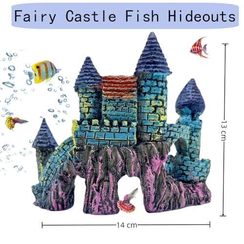Cute Aquarium Castle Decor, Fish Tank Castle Ornaments, Fairy Aquarium Fish Tank Hide Caves Hideouts Hide House for Small Fish Betta Shrimp Crab Cichlids Guppy