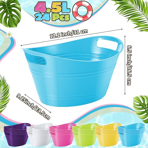 Norme 24 Pcs Oval Storage Tub with Handles, 4.5l Plastic Ice Buckets Bulk for Wine Beer Champagne Drink Cooler Beverage Storage Tub for Parties BBQ Weddings Outdoor Celebration(Pastel Colors) - color: Pastel Colors