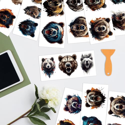 arricraft 10 Sheets Beast Theme UV DTF Cup Wrap for 16OZ Glass, Bear Head Rub on Decals PVC Transfer Stickers for DIY Cups Wood Funiture 24x11cm/9.4x4.3inch - style: Beast Theme