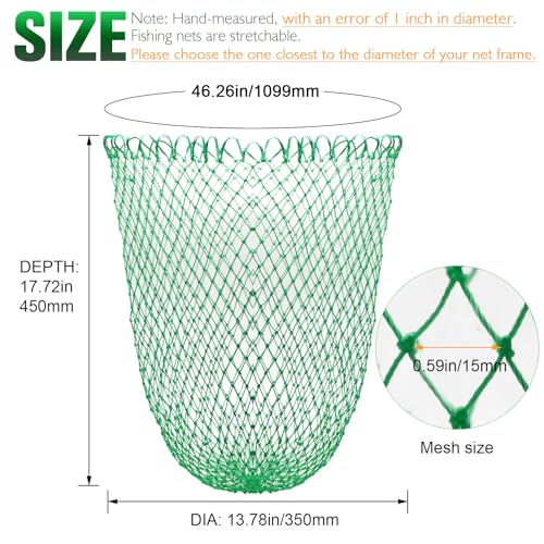 Dovesun Fishing Net Fish Landing Net Foldable Fishing Replacement Net for Freshwater Saltwater Fishing Net Replacement Netting Green/Black 2 Colors Handle/Frame Not Included - color: Green, size: 13.78" dia-17.72" depth(46.26" Circumference)