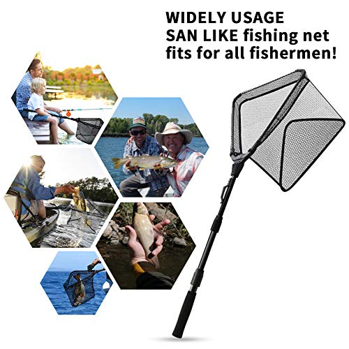 SAN LIKE Fishing Net Fish Landing Net Collapsible Fish Net with Anti-Slip Telescoping Rubber Pole Handle for Kids Adults in Saltwater Freshwater Multi-Size Extending to 37/42/43/51/69/71/89/98inch - color: Black Fiberglass pole,length 30.7" to 43.3"