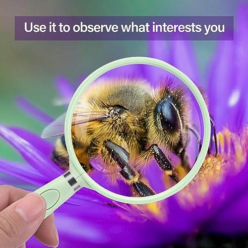 Feosky Handheld Reading Magnifier, 10X Magnifier, 75mm Shatterproof Lens, Non-Slip Handle for Adults Close Work, Seniors Reading and Nature Exploration, Hobby Observation (Green) - color: Green01, size: 75mm