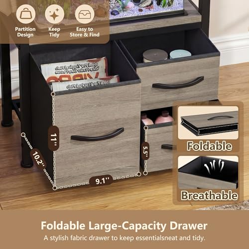 Heybly 5-10 Gallon Fish Tank Stand, Aquarium Stand with Drawer, Power Outlet, Heavy Duty Metal Frame, for Fish Tank, Turtle & Reptile Terrarium, 20.5" × 10.2" Top, 200lbs, Rustic Gray HAS002SSG - color: Greige, size: 5-10 gal