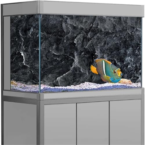 Fish Tank Background Black Stone Grain Poster Fish Tank Decoration Self Adhesive Wallpaper 3D Background(41x 122cm) - size: 41x 122cm