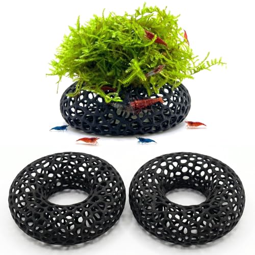 Shrimp Cave for Moss & Plants, 2-Pack Aquarium Hide for Neocaridina, Cherry & Dwarf Shrimp, Aquascape Decor for Ferns & Anubias, Black