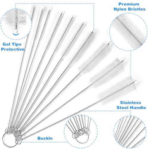 Ixiaoyoo Cleaning Brushes Set, 10 Pieces 8 Inch Nylon Tube Brush + 60 Inch Flexible Long Drain Brush, Hose Pipe Brush, Suitable for Home Kitchen, Bathroom, Fish Tank, Water Pump Accessories (White) - color: White Cleaning Brush Set