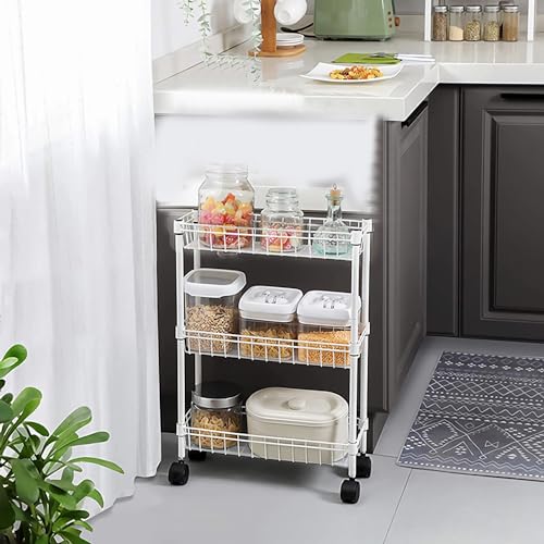 NSF white 3-layer storage rack, refrigerator crevice rack, washing machine crevice rack, laundry room dirty clothes storage, multifunctional household epoxy resin deep mesh basket - size: 3-White H basket