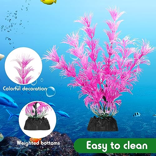 XunYee 100 Pcs Aquarium Plants Artificial Fish Tank Decorations 1.57 to 11.81 Inches Plastic Fish Tank Plants for Household and Office Simulation (Colorful)