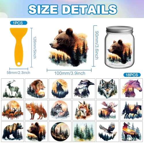 GLOBLELAND 18 Sheets Forest Animals Transfer Stickers 3.9x3.6inch Bear Deer Colorful Transfer Decal Fox Lion Rub on Transfer for Furniture Vase Glass Art Crafts Decorations - style: Forest Animals Tree