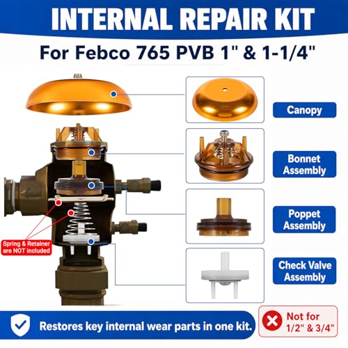 For Febco 765-1 Repair Kit, 765 1" & 1-1/4" Model, 905-212 Bonnet Poppet Repair Kit & 905-052 Check Valve Assembly & Canopy for Febco 765-1 inch & 1-1/4 inch Backflow Preventer and Vacuum Breaker
