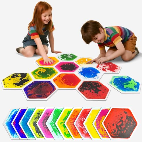 Liquid Sensory Floor Tiles for Kids Toddlers - 12 Pack Hexagon Puzzle Lava Mats for Kids Sensory Development & Creative Play, Autism Toys for Home, Daycare, Classroom Playrooms - style: Hexagon Tiles (12-Pack)