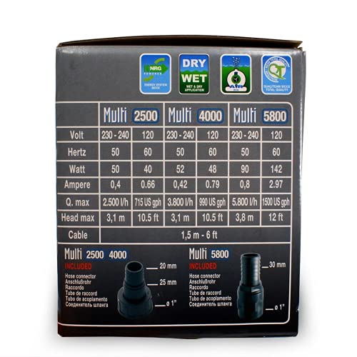 Sicce Multi Quiet 5800 Submersible Water Pump 1500 GPH Adjustable Flow for Aquariums, Pond, Water Garden & Hydroponics - size: 1500 GPH