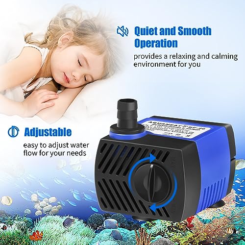 AQUANEAT Small Fountain Pump, 80 GPH Submersible Water Pump for Aquarium Fish Tank, Outdoor Water Fountain, Hydroponics, Pond Filter Pump - size: 80GPH