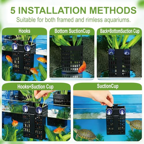 4 Pack Upgraded Aquarium Plant Holder, Adjustable Height & Width with Extendable Hook and Suction Cup, Fish Tank Plant Holder for Aquaponic Cultivation, Aquascape Decorations, Aquarium Accessories