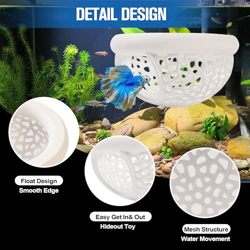 Floating Betta Hammock, Aquarium Floating Betta Fish Cave & Hammock, Shrimp Hide, Feeding and Resting Shelter (M) - color: White, size: Medium