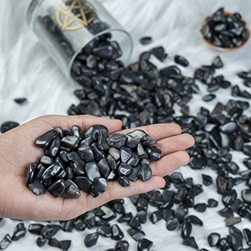 Crocon Polished Black Tourmaline Chips Bulk Natural Stone Raw Gemstone Tumbling Cabbing Polishing Gem Mining Chakra Balancing Reiki and Crystal Healing Good Luck Home Office Décor (1/2 LB) - color: #03 Black Tourmaline Chips, size: 1/2 Pound