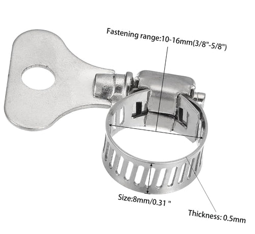 10-Pack 304 Stainless Steel Hose Clamps with Adjustable Thumb Screw, Key-Type Design, 8mm Bandwidth, Ideal for Plumbing, Automotive, and Machinery Applications (Size:10-16mm(3/8"-5/8") - size: Size:10-16mm(0.394"-0.63")