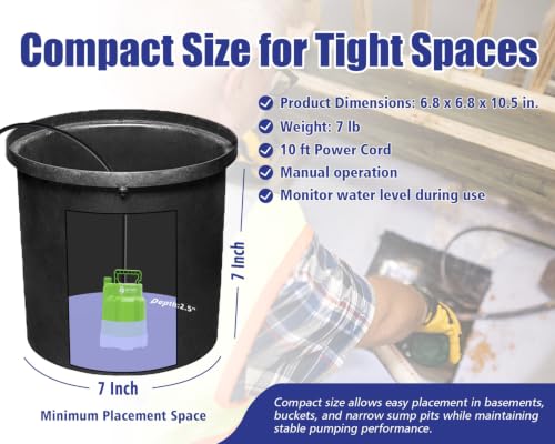 Green Expert 1/4HP Submersible Sump Pump, High Flow 1800GPH, 28FT Max Head, Portable Utility Water Pump for Basement Flooding, Emergency Water Removal, Pool, Hot Tub, Garden Drainage