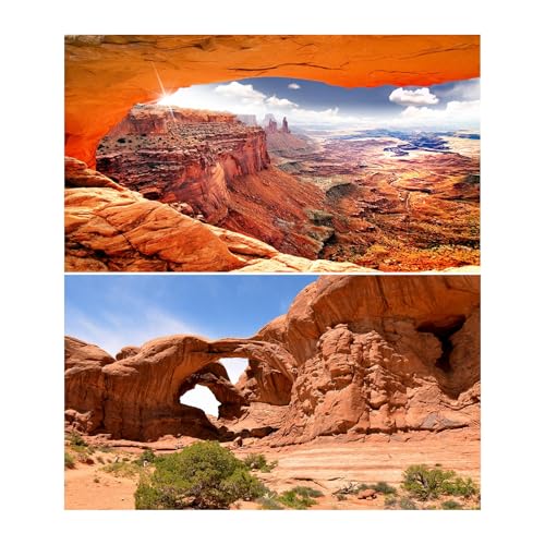 2 Packs Sunsert Rock Stone Formation Reptile Tank Background Orange Desert Gobi Clear Blue Sky Aquarium Background Beautiful Arches National Park Stone Cavern Landscape Fish Tank Backgrounds 36x18in