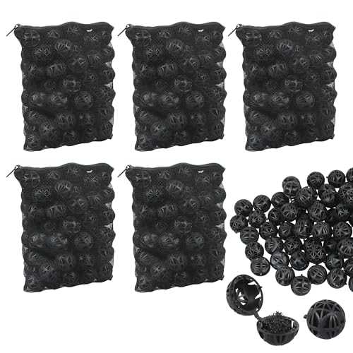 500pcs Bio Balls Filter Media, 1.02in Large Bio Balls for Aquarium Pond Filter, Porous Biological Media for Outdoor Pond Fish Tank, with 5 Black Mesh Bags - size: 1.02 Inch