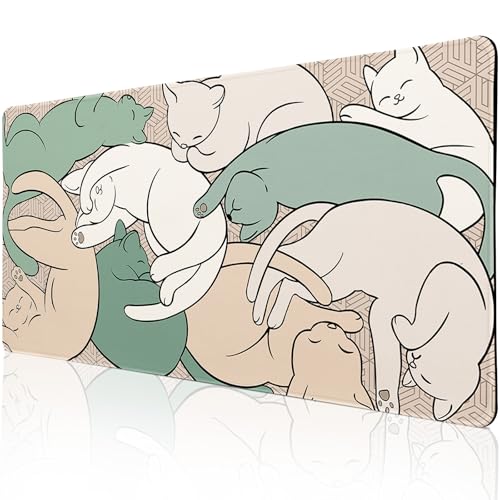 Desk Pad Cat, Desk Matt for Desktop, Cute Sleeping Cat Gaming Mouse Pad Extend XXL Large Desk Mat Anti-Slip Stitched Edges Waterproof Computer Laptop Keyboard Mat for Game, Home, Work, Office - color: Sleeping Cat, size: 31.5" x 15.7"