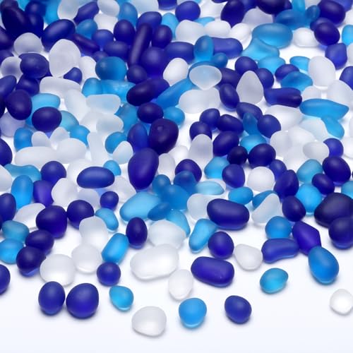 SUREAM Fish Tank Stones, 0.8 LB Glass Pebbles for Vases, Fish Aquarium Gravel for Vase Fillers, DIY Crafts, and Home Decor(Deep Blue+Aquamarine+White) - color: Deep Blue+aquamarine+white