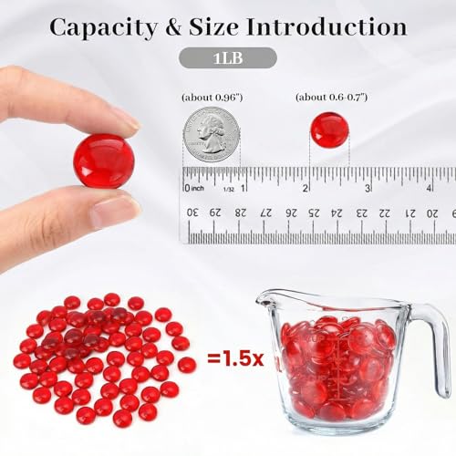 FUTUREPLUSX 1LB Red Glass Beads, Flat Glass Marbles Burgundy Pebbles Marbles for Vases Decorative Red Colored Gemstones Fish Tank Table Scatter Decor Art Craft - color: Red