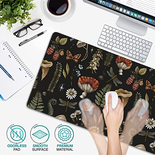 Vintage Mushroom Large Mouse Pad Extended Gaming Mouse Pad Waterproof Desk Mat with Stitched Edge,Non Slip Base Keyboard Mouse pad for Home Office 35.4" X 15.7" - color: Vintage Mushroom