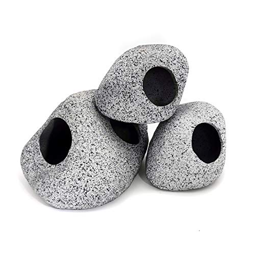 JIH Aquarium Decorations Rock, Ceramic Shelters - Shrimp Habitat, Breeding Tube, Hiding cave, Stackable Fish Tank Decor Cave for Hiding, Betta Fish (J101+J001x2)