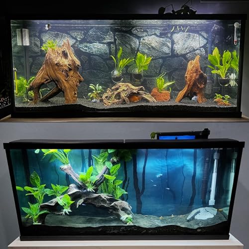ELEBOX Fish Backgrounds Paper Double Sides 3D Stone & Trees Aquarium Background Picture 23" x 71" Fish Tank Background - color: N, size: H:23.4"x L:71.7"