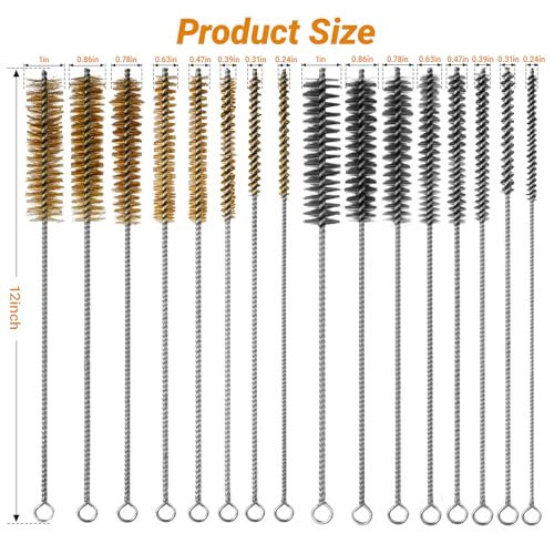 RAWILL 16Pcs Tube Cleaning Brush, Brass Stainless Steel Engine Cleaning Brushes, 12 Inch Long Round Wire Pipe Cleaner for Deep Pipes, Auto Parts, Engine Parts, 8 Sizes - color: 16 PC