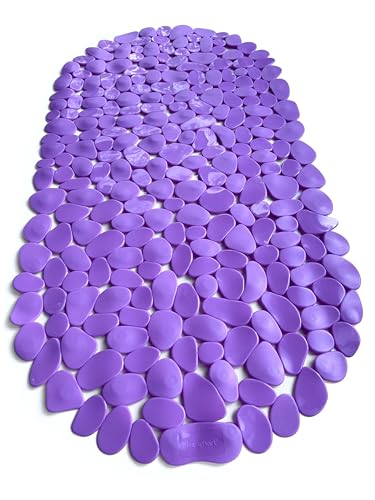 “Pebbles” Non-Slip Bathtub & Shower Mat 27”x14” Oval - Non-Toxic - Safe, Clean, Machine-Washable, Superior Grip & Drainage, Vinyl, for Smooth Floors ONLY, Opaque Purple - color: Opaque Purple, size: 27" x 14" (Oval)